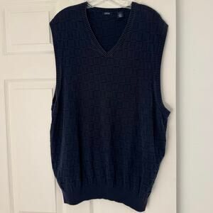 IZOD Navy Blue Sweater Vest XLT 100% Cotton V-Neck Textured Knit Classic Preppy